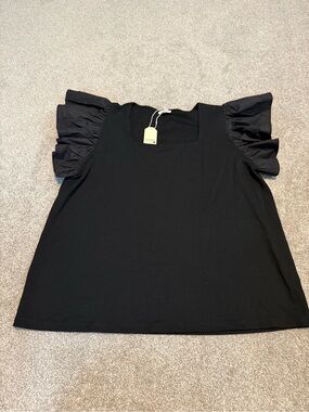 Black Ruffle Sleeve Women's Top